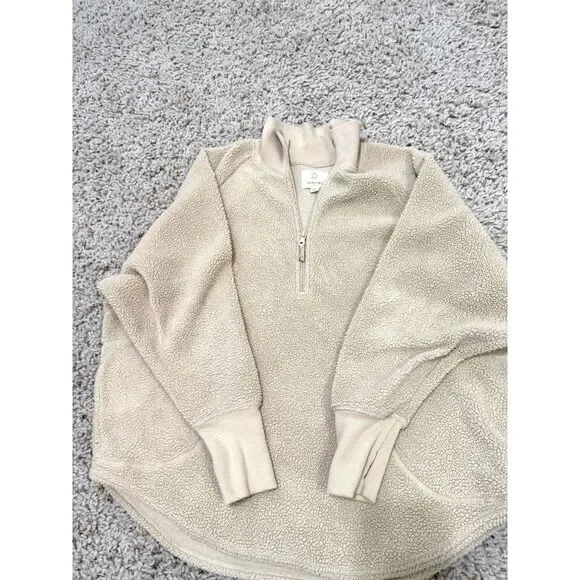 Aerie Offline Oversized Sherpa Quarter Zip in Soft Oat | Womens Size Small - Picture 11 of 12